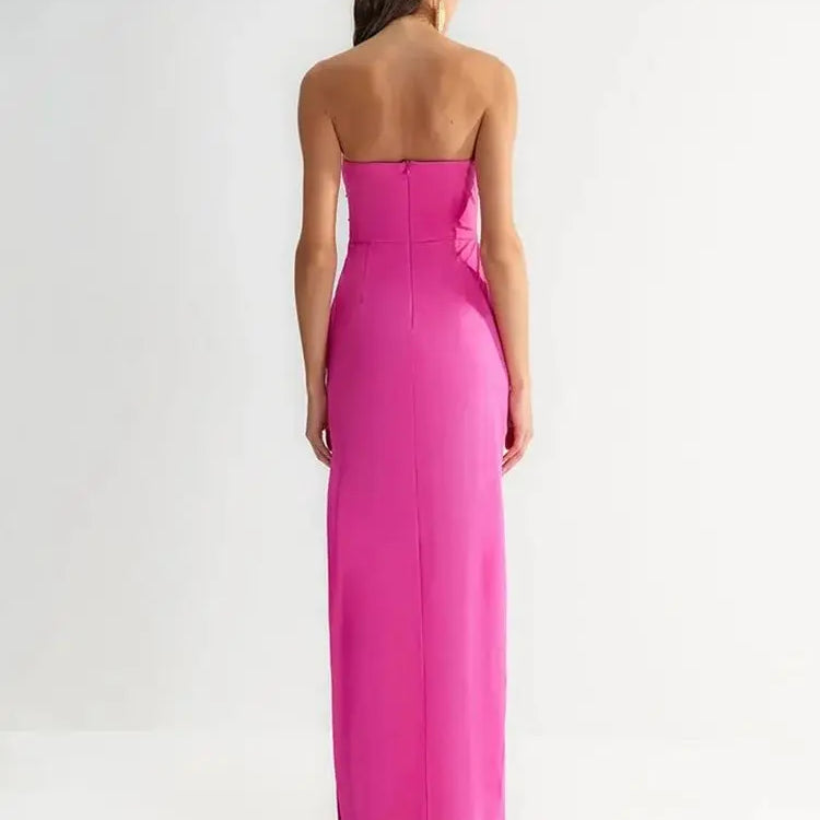 Ailigou New Summer Women's Sexy Strapless Hollow Diamond Tight Long High Split Bandage Dress Elegant Celebrity Party Dress