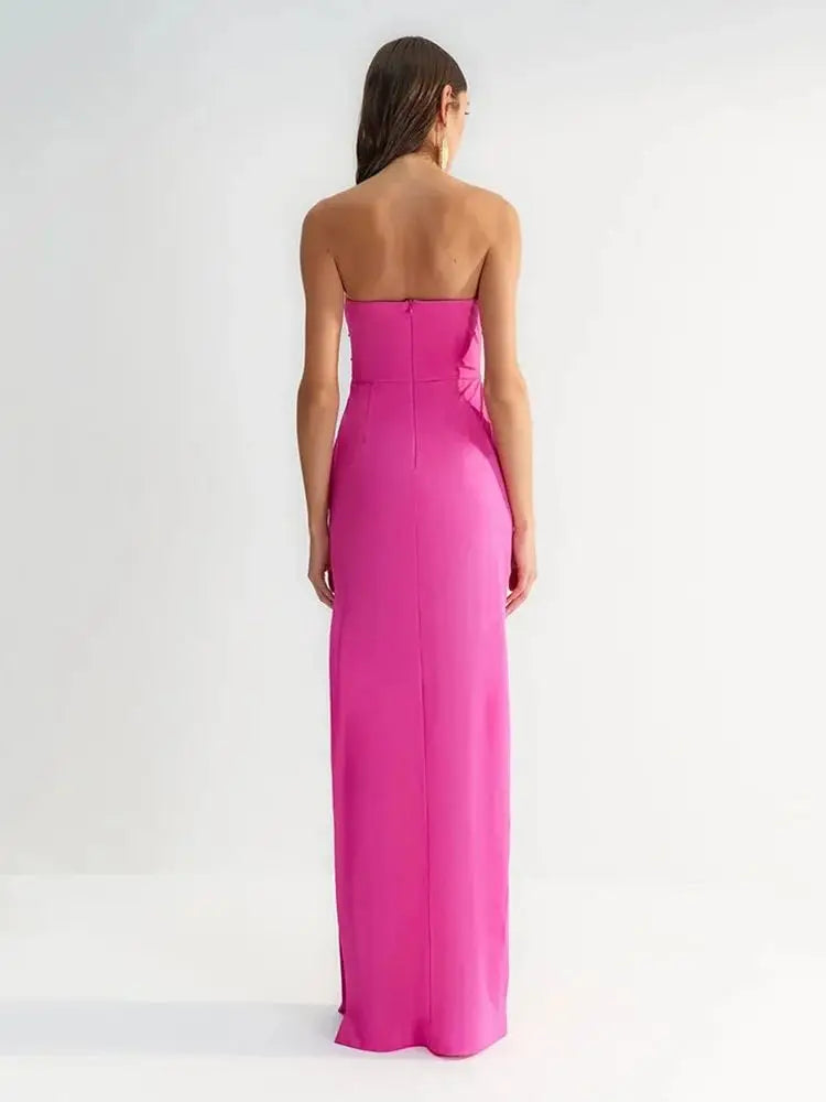 Ailigou New Summer Women's Sexy Strapless Hollow Diamond Tight Long High Split Bandage Dress Elegant Celebrity Party Dress