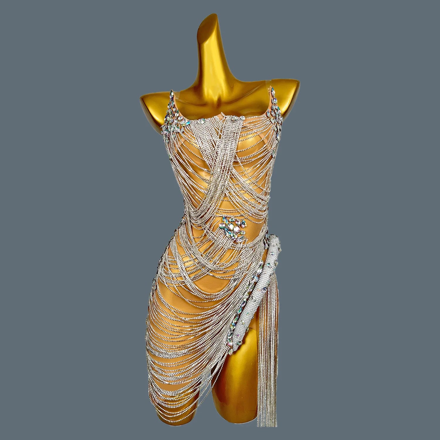 Sexy Halter Diamond Black Girls Party Mini Dress Luxury Tassel Beads Draped Cocktail Dress For Women Birthday Party Dress Luoli Beige