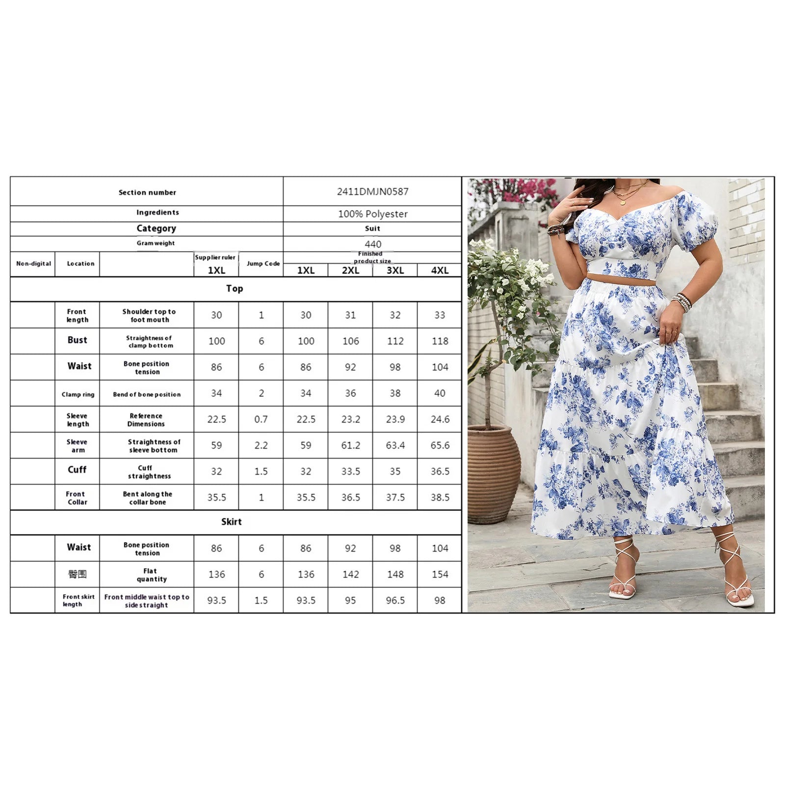2025 Summer Womens Plus Size Skirts Outfits Floral Print V-Neck Short Sleeve Tops Elastic Waist Long Skirts Clothes 2 Pieces Set