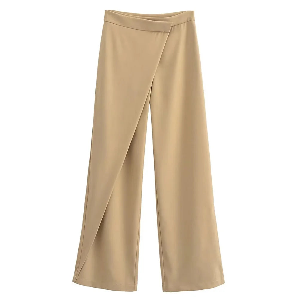 Women's Fashion Pants Zipper Pocket Decoration High end Casual Wrap Loose Pants Khaki