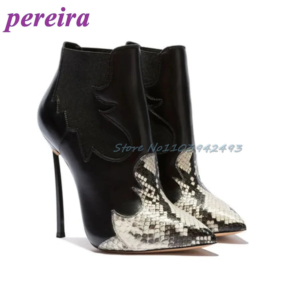 Patchwork Python Pattern Boots Pointed Toe Stiletto High Heels Sexy Shallow Slip On Women Luxury Shoes Zapatos De Mujer 2025
