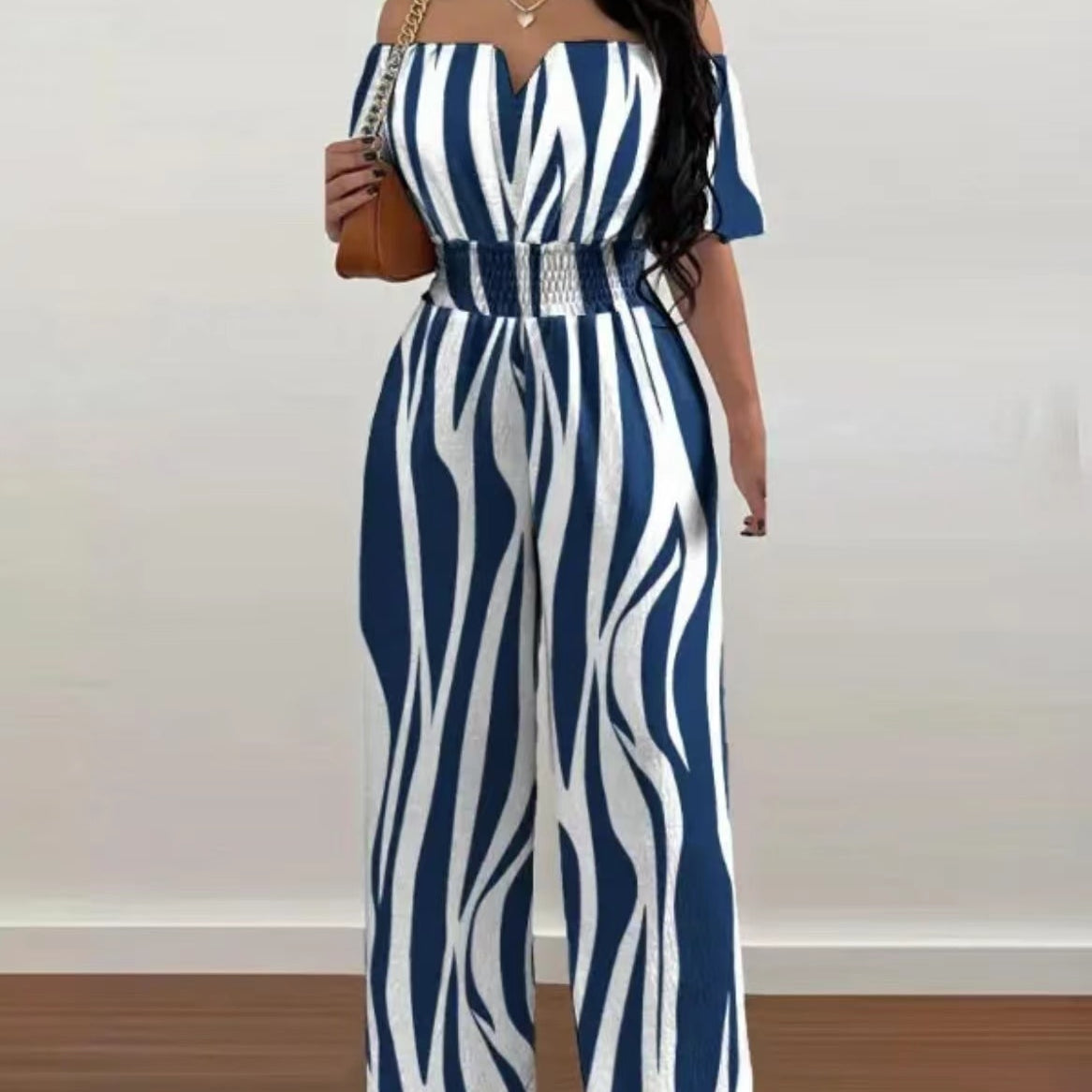 Summer Fashion Printed Wide Leg Jumpsuit Women Sexy Beach Style Off-shoulder High Waist Jumpsuit Womem 03