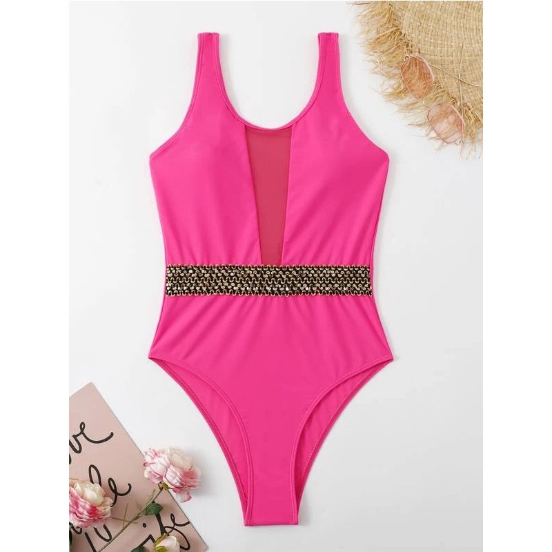 Sexy Mesh Patchwork Backless Swimsuits - Bodysuits One-piece Swimsuit Monokini Swim Bathing Suit Beach Wear Summer Swimwear