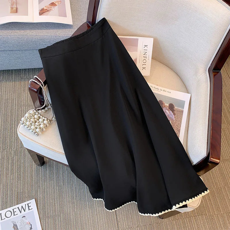 150Kg Plus Size Women's Bust 150 Autumn New Small Fragrant Top Coat And Skirt Two Piece Set Black 5XL 6XL 7XL 8XL 9XL