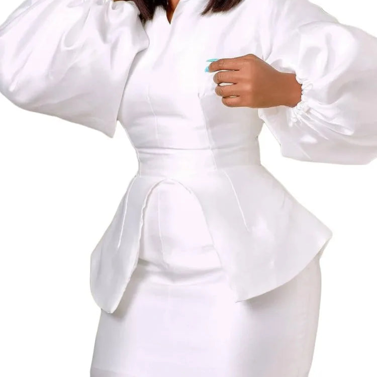 Plus Size Autumn 2 Two Piece Set Women Puff Long Sleeve Fashion Slim Waist Ladies Cropped Blouses Bodycon Sexy Woman Mini Skirts