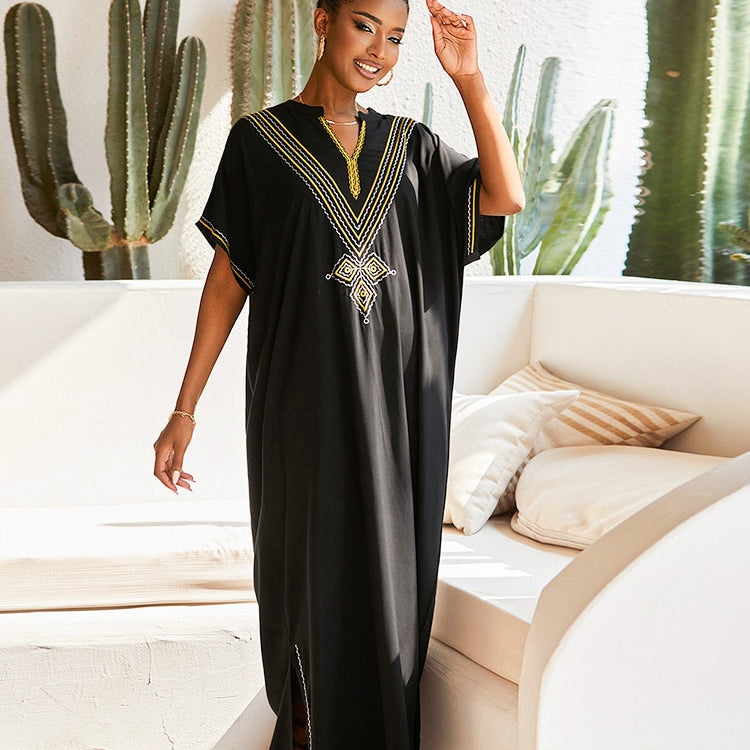 Plus Size Kaftan Tunic Beach Dress Swim Wear Bathing Suit Cover Up 1527 One Size