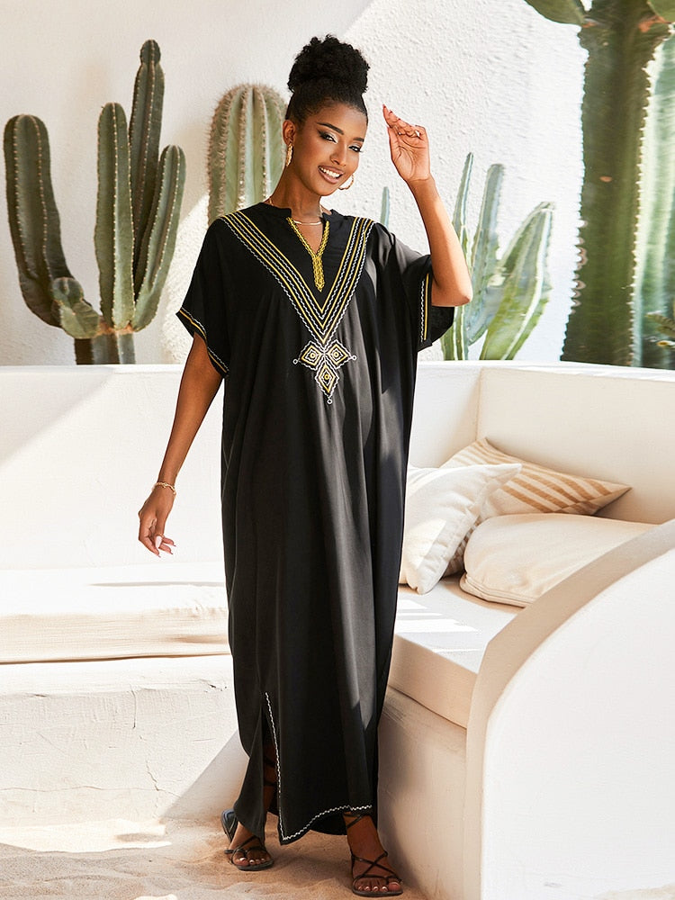 Plus Size Kaftan Tunic Beach Dress Swim Wear Bathing Suit Cover Up 1527 One Size