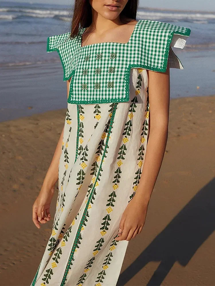 Fashion Lapel Flying Sleeve Print Dress Women Loose O Neck With Tassels Belt Midi Dresses Spring Elegant Female Party Vestidos