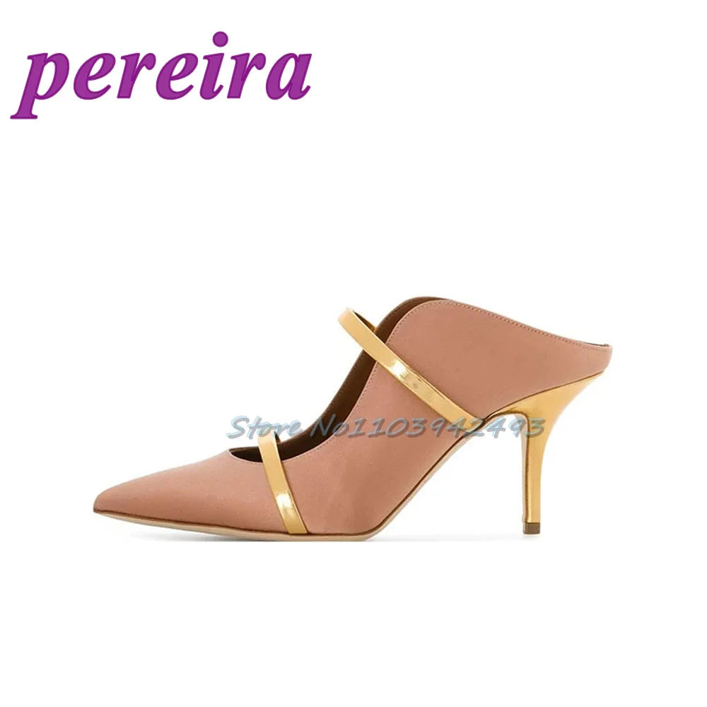 Silver Strappy Heeled Sandals Shallow Pointed Toe Heels Slip On Luxury Designer Shoes Sandalias De Mujer Zapatillas Summer 2025