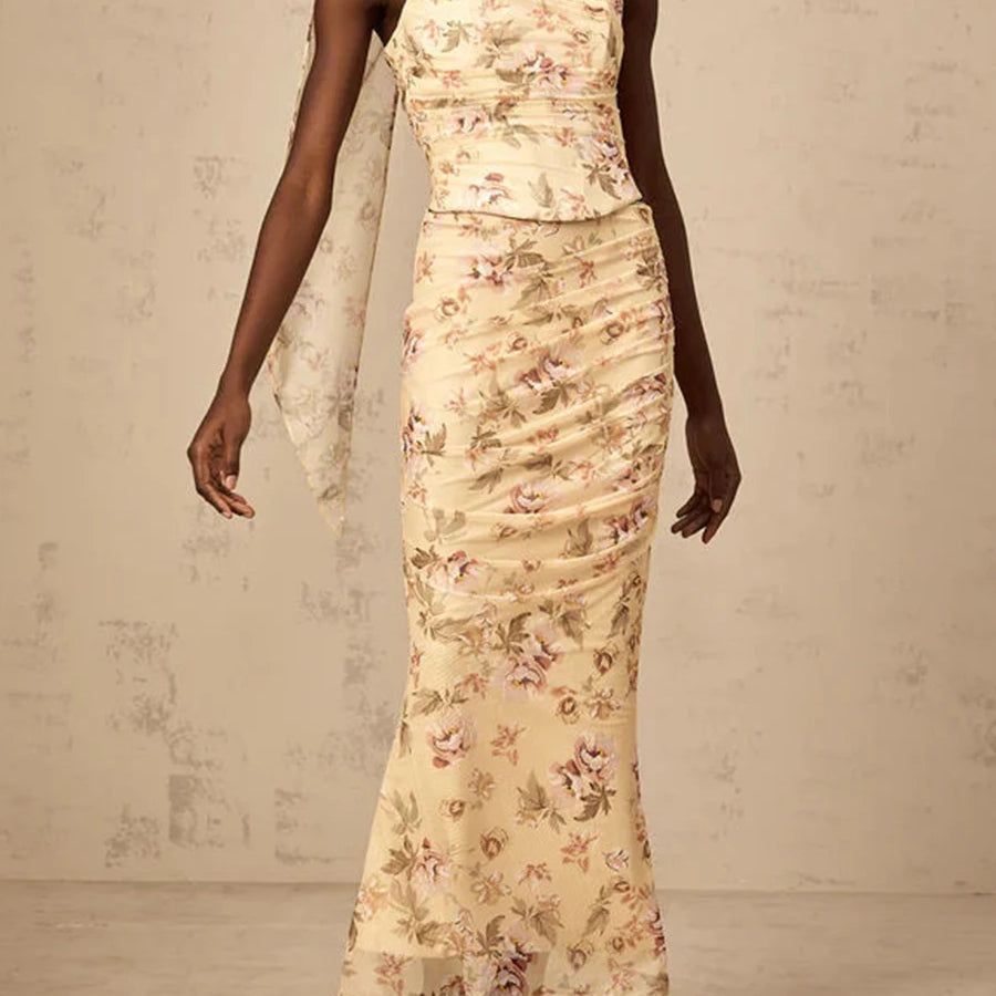 Colorblock Slimming Spliced Mesh Dresses for Women Strapless Sleeveless Patchwork Printing Dress Female Clothing