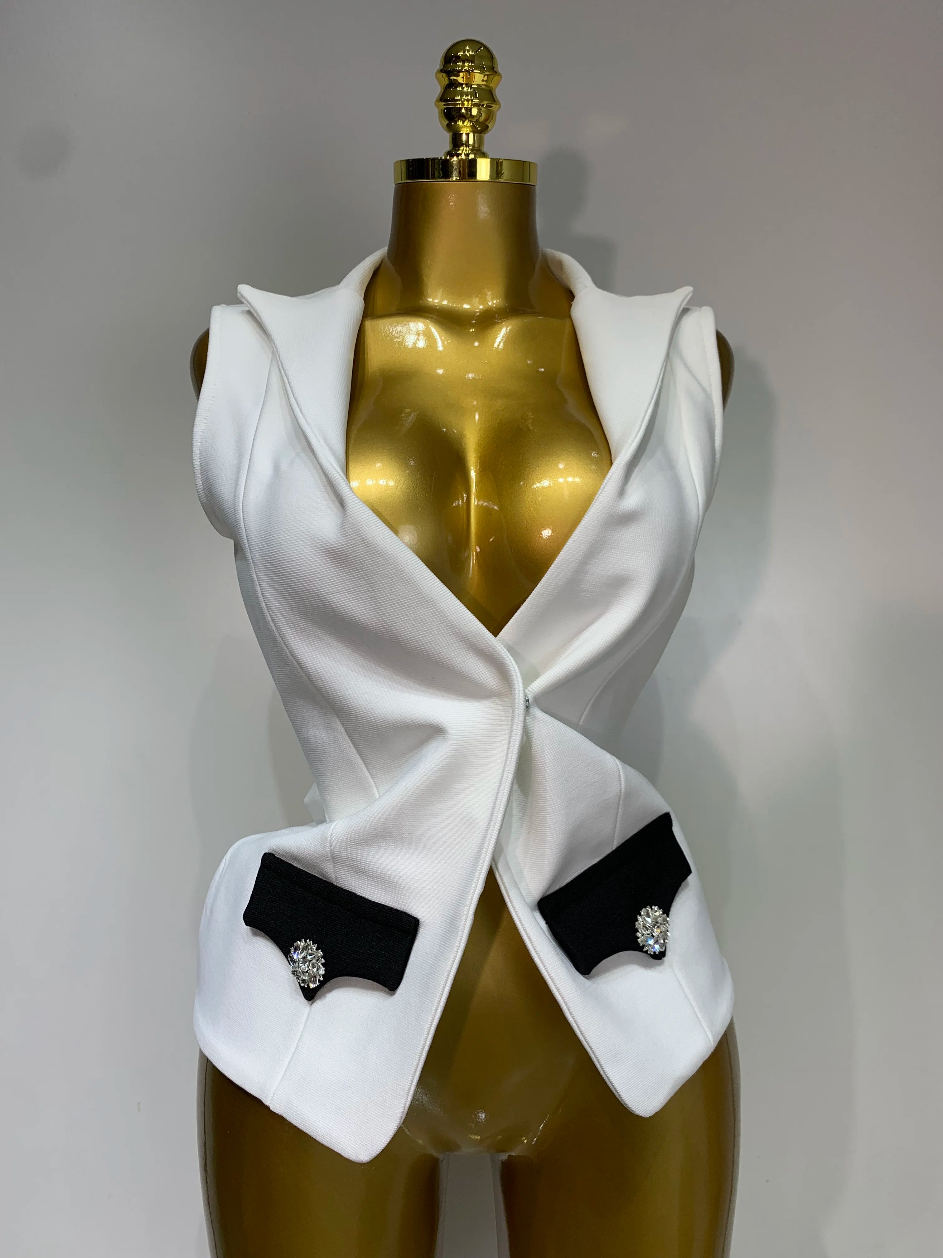 2025 New Designer Fashion Black White Bandage Jacket Two Piece Set Women Slim Fit Diamond Button Suit Jackets Coat