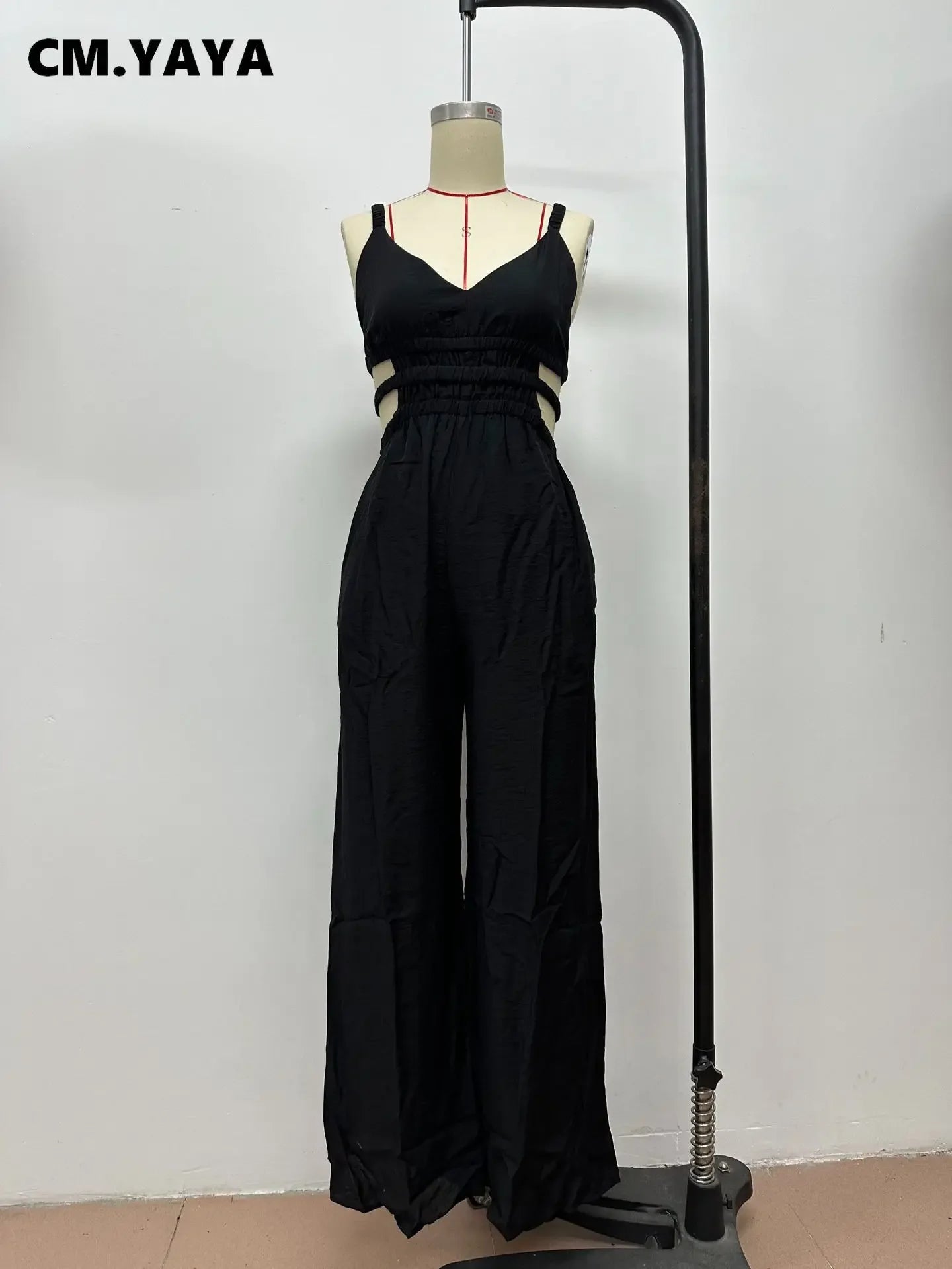 Women Sleeveless Strap V-neck Backless Wide Leg Long Jumpsuits 2025 Summer Beach Night Club Street Sexy Outfit Rompers