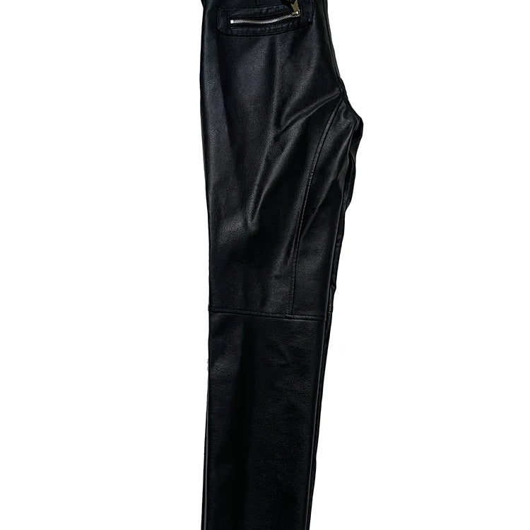 Lautaro Autumn Cool Black Fitted Faux Leather Moto & Biker Pencil Pants Men High Waist Luxury Mens Designer Clothes Fashion 2025