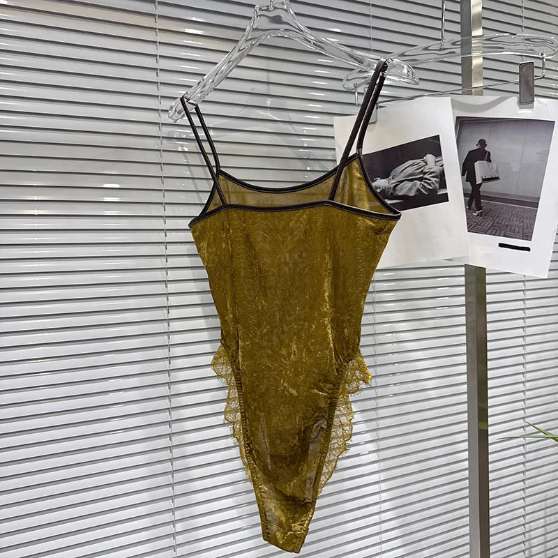 Winter New Fashion Lace Patchwork Slim Fit Backless One-Piece Camisole For Women Versatile Tops Female 11A07465