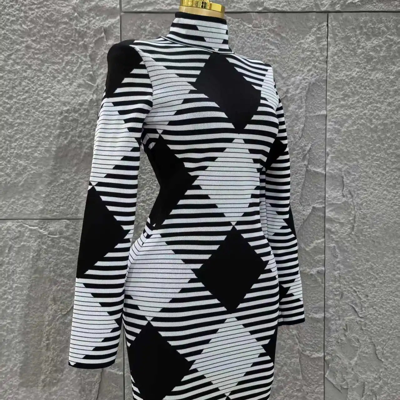 Women Long Sleeve Sexy Plaid Bodycon Mini Bandage Dress Fashion Evening Party Celebrate Office Wear Clothing