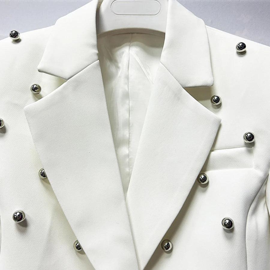 Solid Slimming Spliced Bead Fashion Short Jackets for Women Lapel Long Sleeves Temperament Jacket Female Clothing