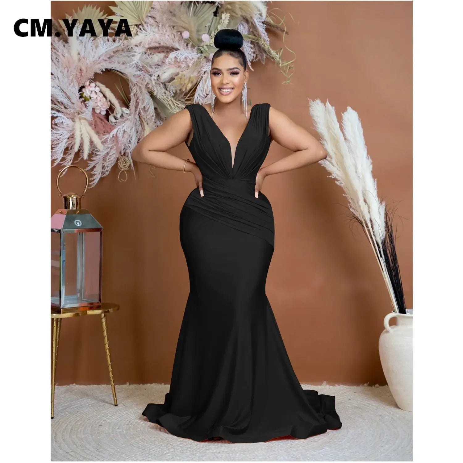 Women Draped Waist Shoulder Sleeveless Deep V-neck Maxi Long Trumpet Mermaid Dress 2023 Club Sexy Party Evening Dresses
