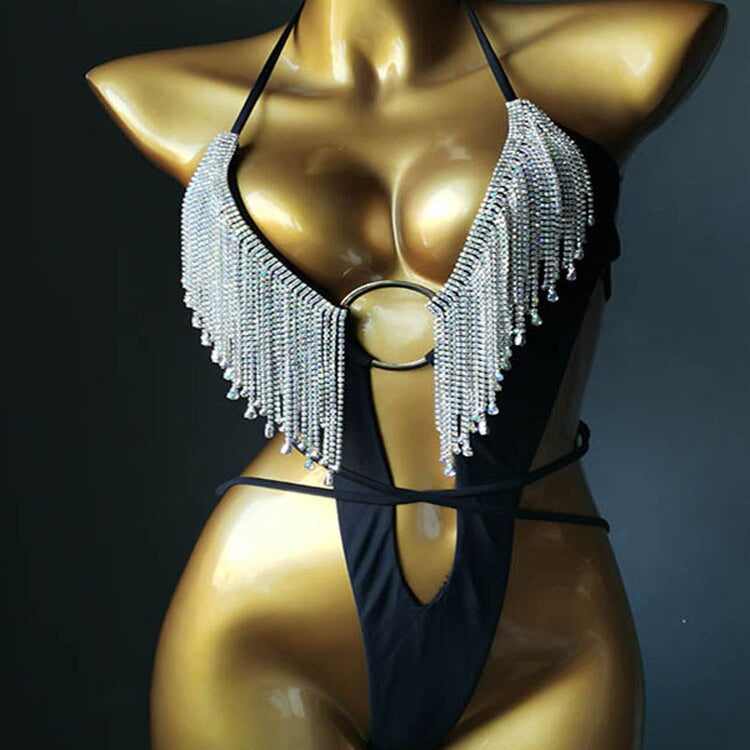Swimwear Bikini 2024 Women Swimsuit One Piece - Shiny Crystal Rhinestone Hollow Out Summer Beach Swimming Bathing Suit Black 1