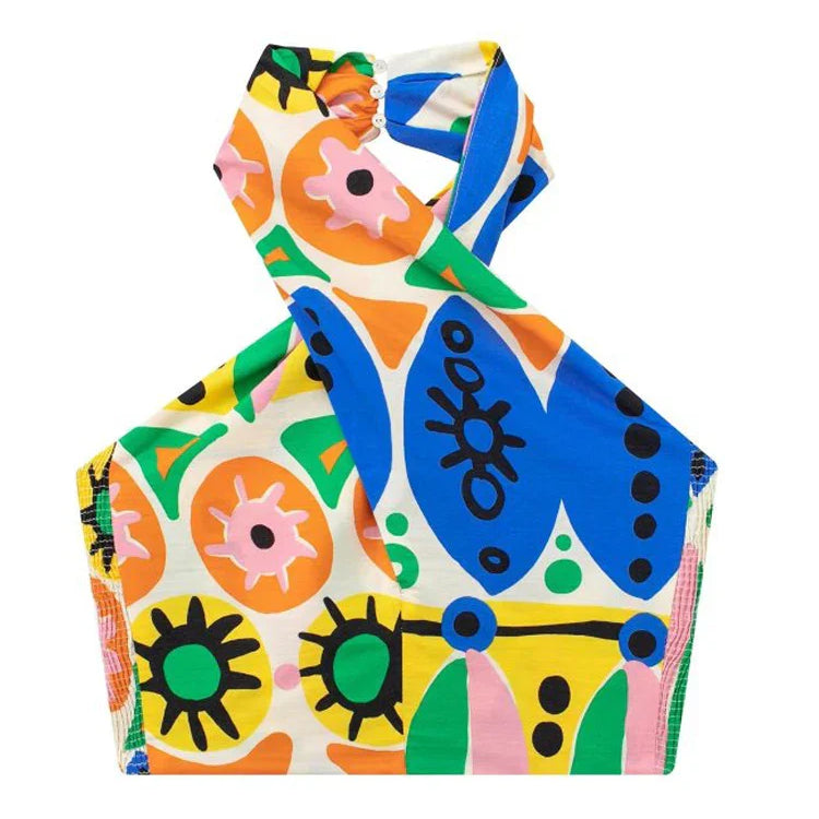 For Women Female Causal Halter Sleeveless Camisole Tops A-Line Mid-Calf Skirt TRAF Fashion Summer Print Skirt Sets