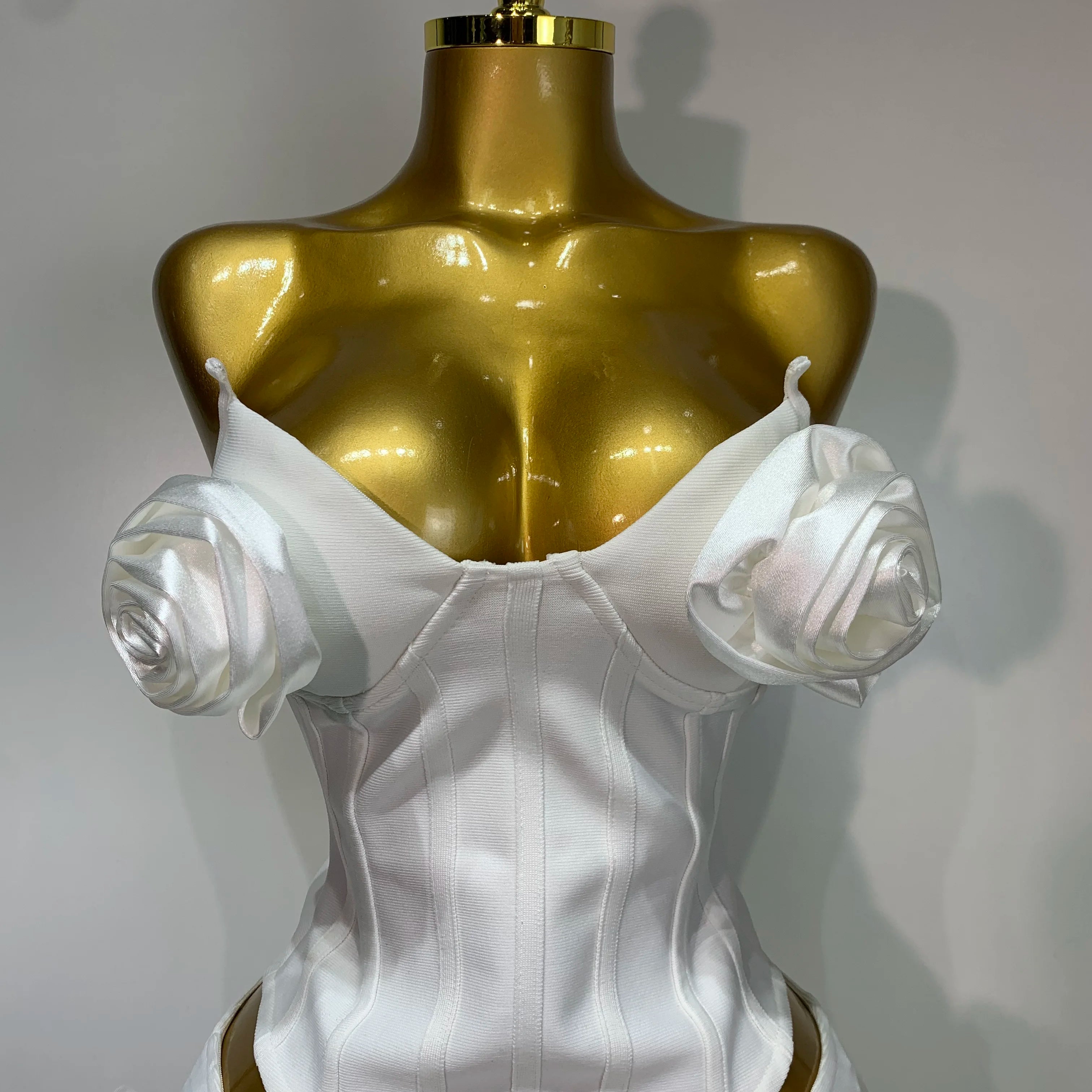 Women Sexy Backless Sleeveless 3D Flower Strapless Two Piece Set 2025 Celebirty Elegant Evening Club Party Luxury Birthday Gown