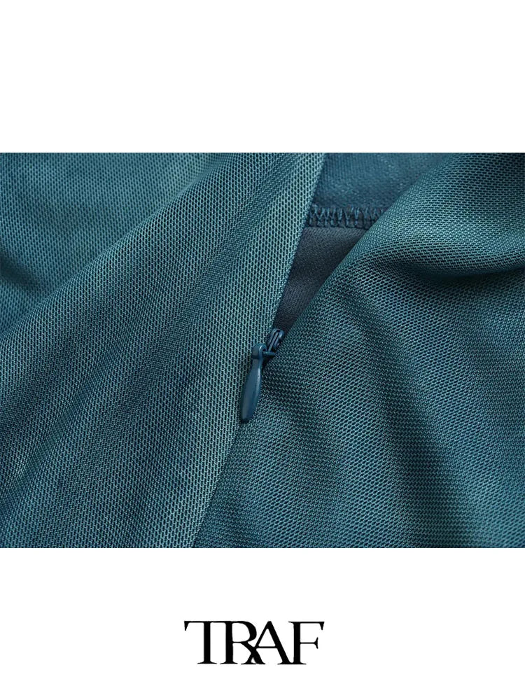 Woman Silk Mesh Midi Dress Autumn Women Long Sleeve Vintage Long Dress Female Elegant Slim Dress