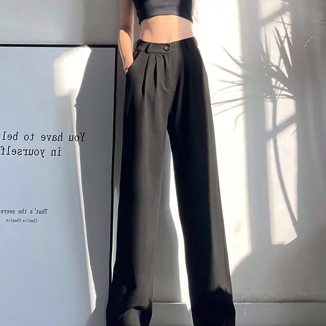 Summer Ice Silk Wide Trousers for Women Loose White Thin Straight Pants Elegant Office Women Baggy Stacked Pants Sweatpants