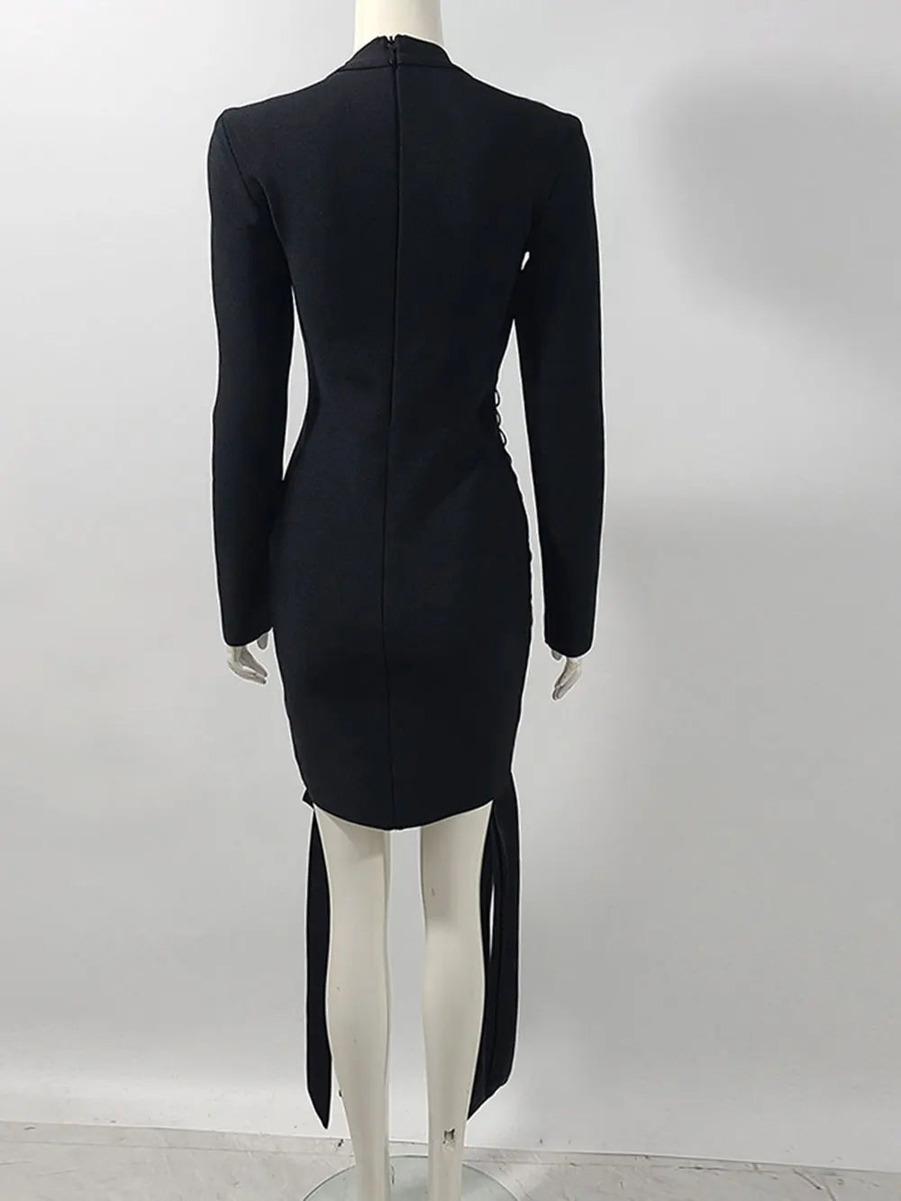 2024 New Women's Sexy Drawstring Strap Bandage Dress O-neck Long Sleeve Bodycon Mini Dress Cocktail Evening Party Vestidos