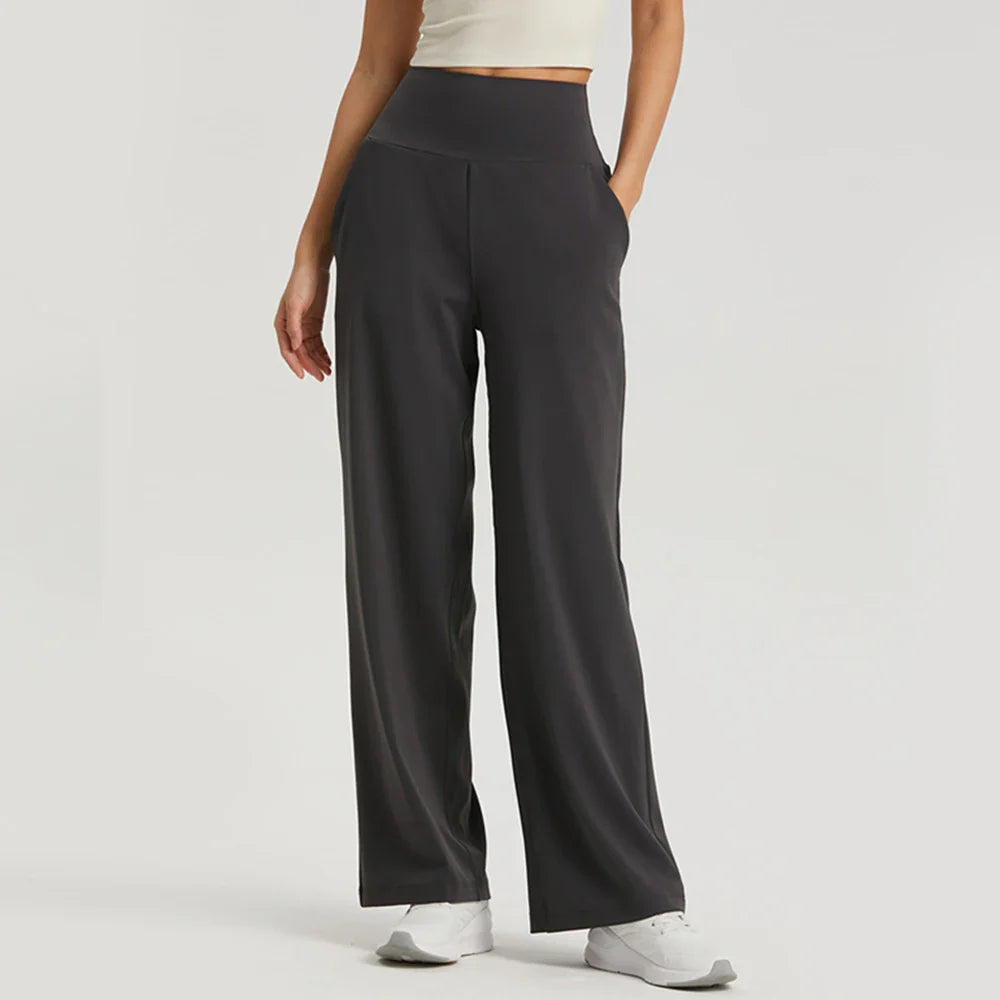 WISRUNING Wide Leg Yoga Pants Push Up Sports Tights for Women Leggings for Fitness High Waist Workout Clothes Gym Sportswear GREY-longer