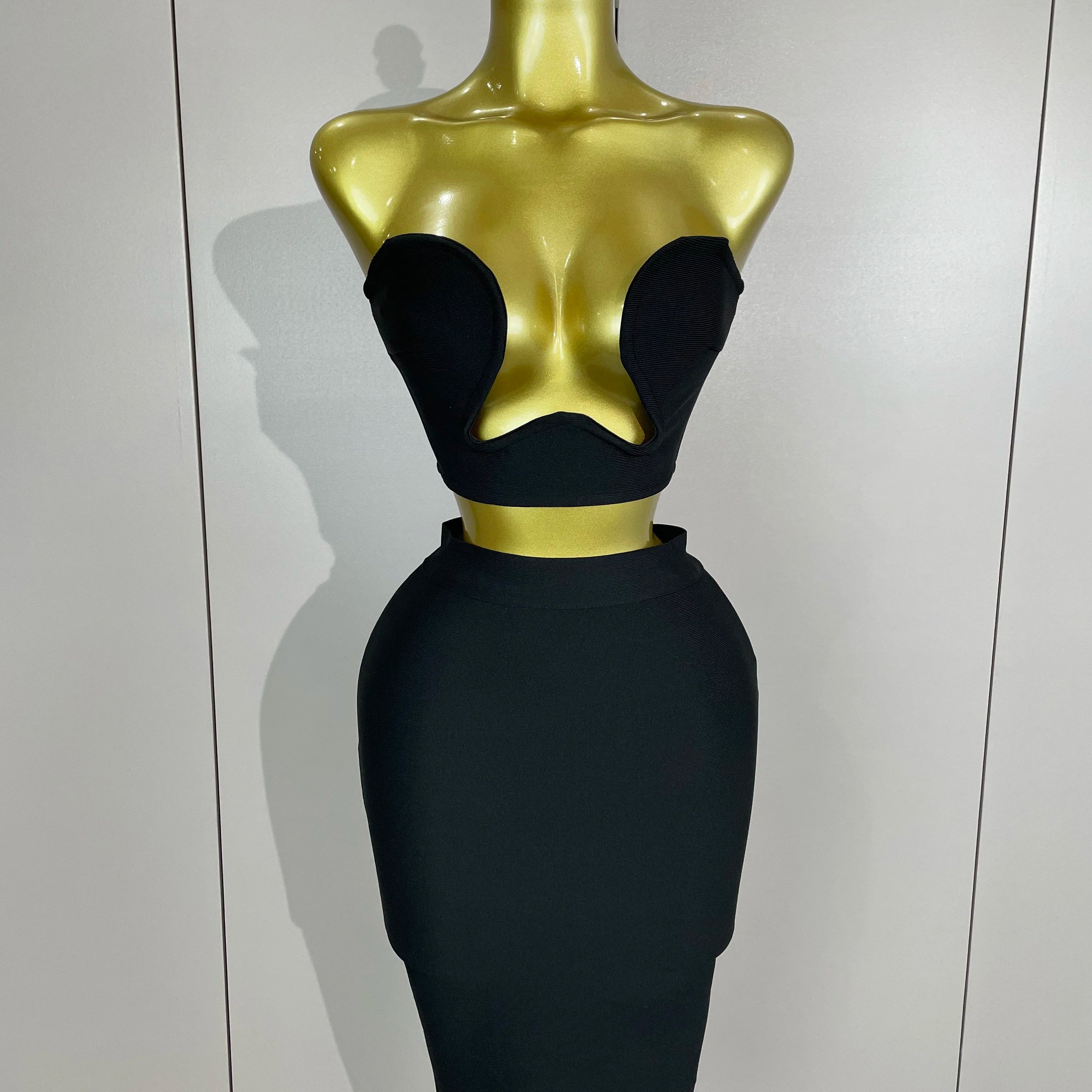 2025 Women Sexy Strapless Backless Black Bandage Two Piece Suit Celebrity Designer Fashion Birthday Gown Evening Prom Costume black