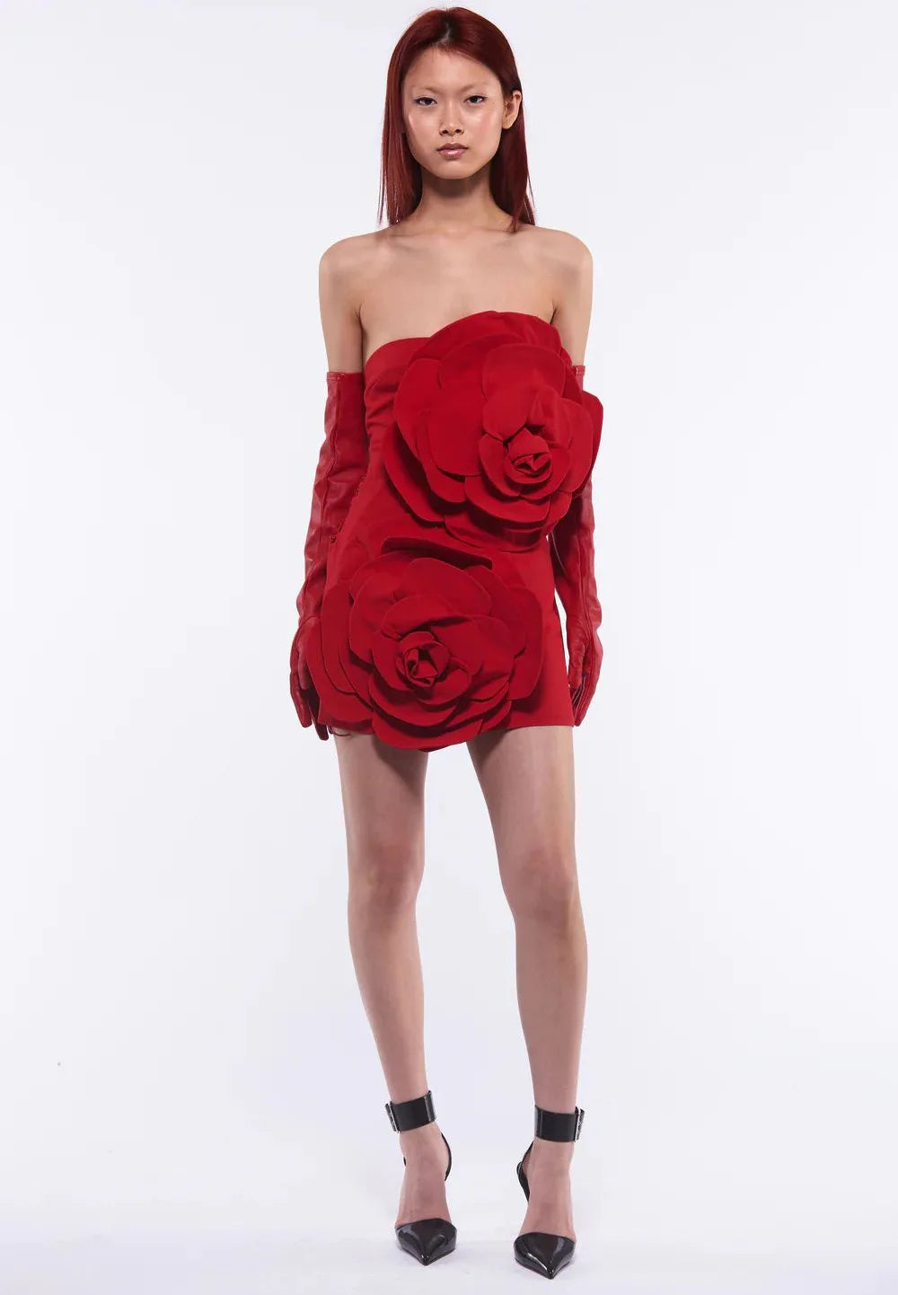 Red Color Women Sexy Florals Strapless Bodycon Mini Dress Fashion Cute Celebrate Birthday Party Cocktail Dress Wholesale