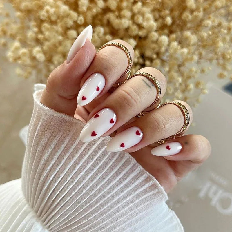 24Pcs Simple Wine Red Fake Nail with Glue Mid-length Almond Press on False Nails Wearable Round Head Oval Full Cover Nail Tips 1051