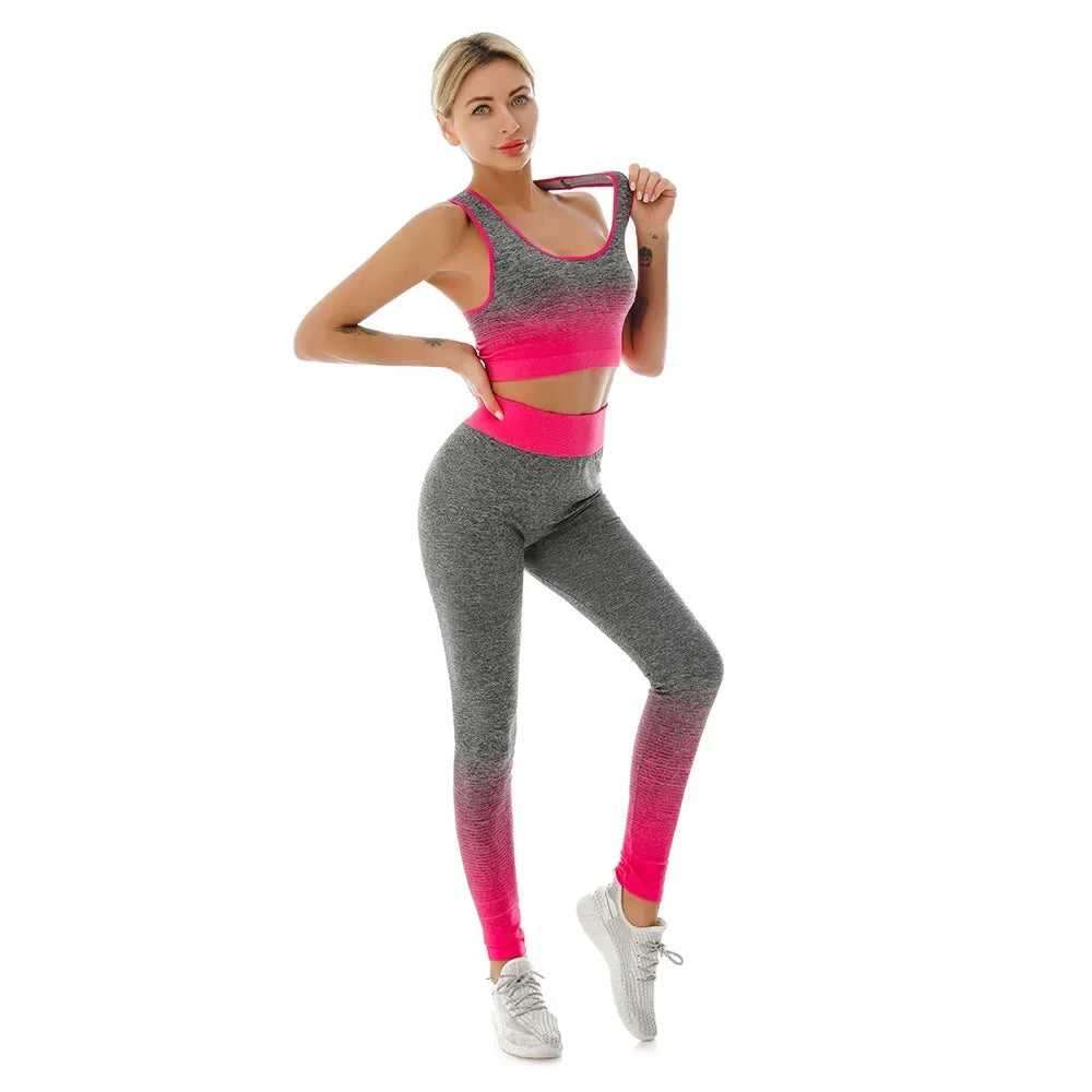 2 Piece Sets Womens Outfits Yoga Set Elastic Gradual Changing Sports Bra Tights Yoga Suit Set Fitness Workout Sports Leggings CHERRY One size 40-75KG