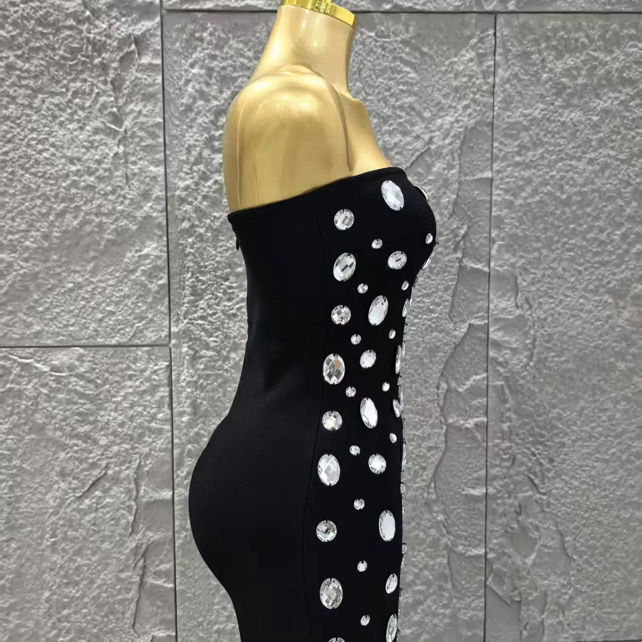 Sparkly Big Crystal Women Sexy Strapless Bodycon Mini Bandage Dress Fashion Nightclub Party Birthday Outfit Wholesale