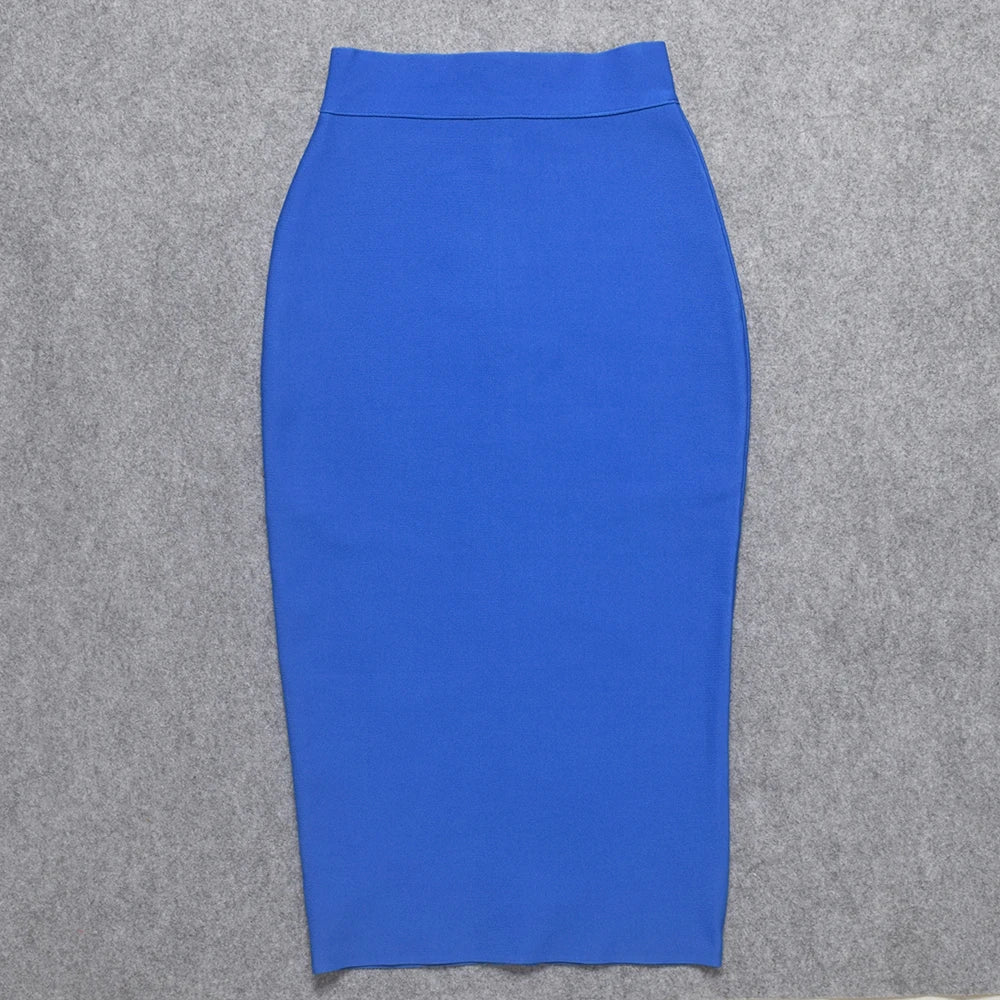 HQBORY Sexy Nude Beige Bandage Skirts Midi 2023 Women Summer Red Split Party Skirt Bodycon High Waist Office Lady Skirt Blue
