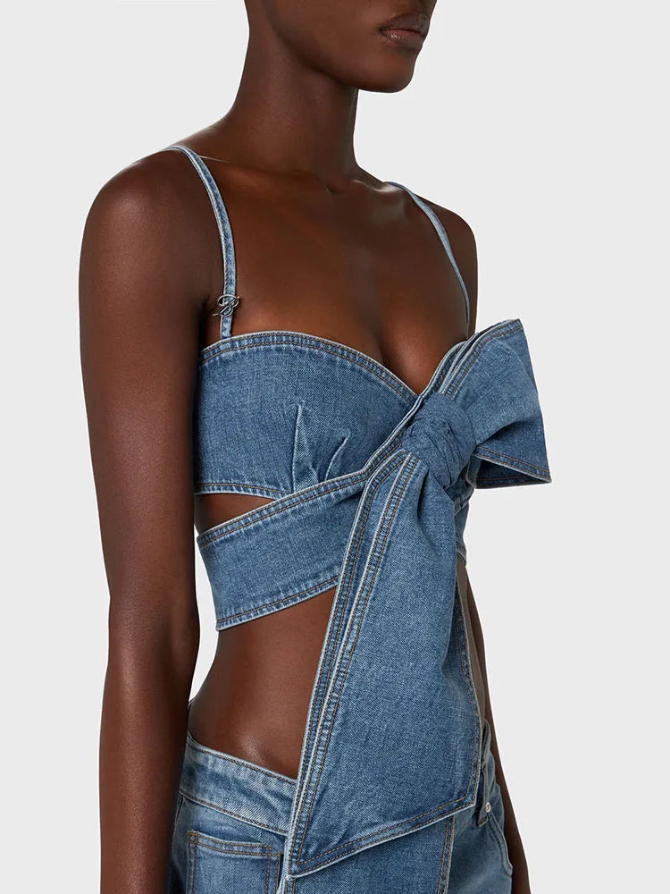 y2k spring and summer three-dimensional bow plunge sleeveless camisole Women's tube top2024korean fashion short crop top women