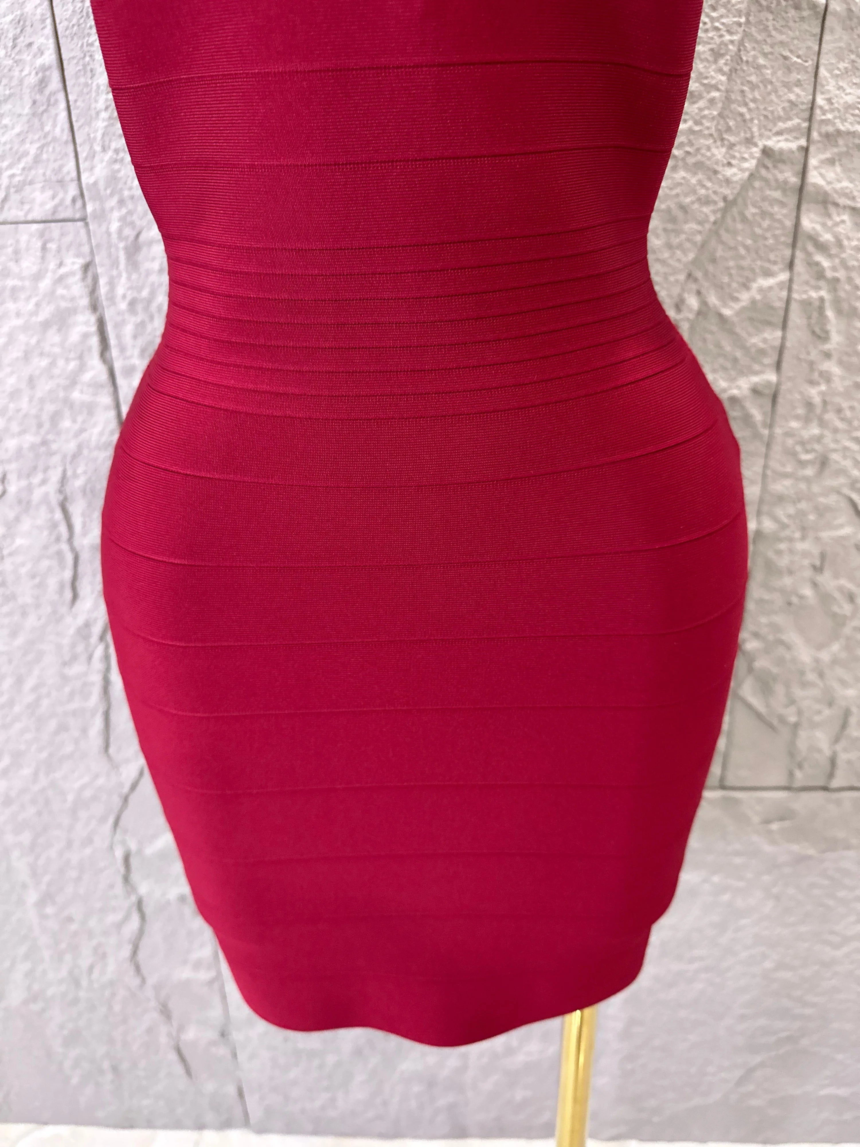 Chic Burgundy Bandage Mini Dress Women Spaghetti Strap Square Neck Bodycon Formal Event Casual Wear Costume