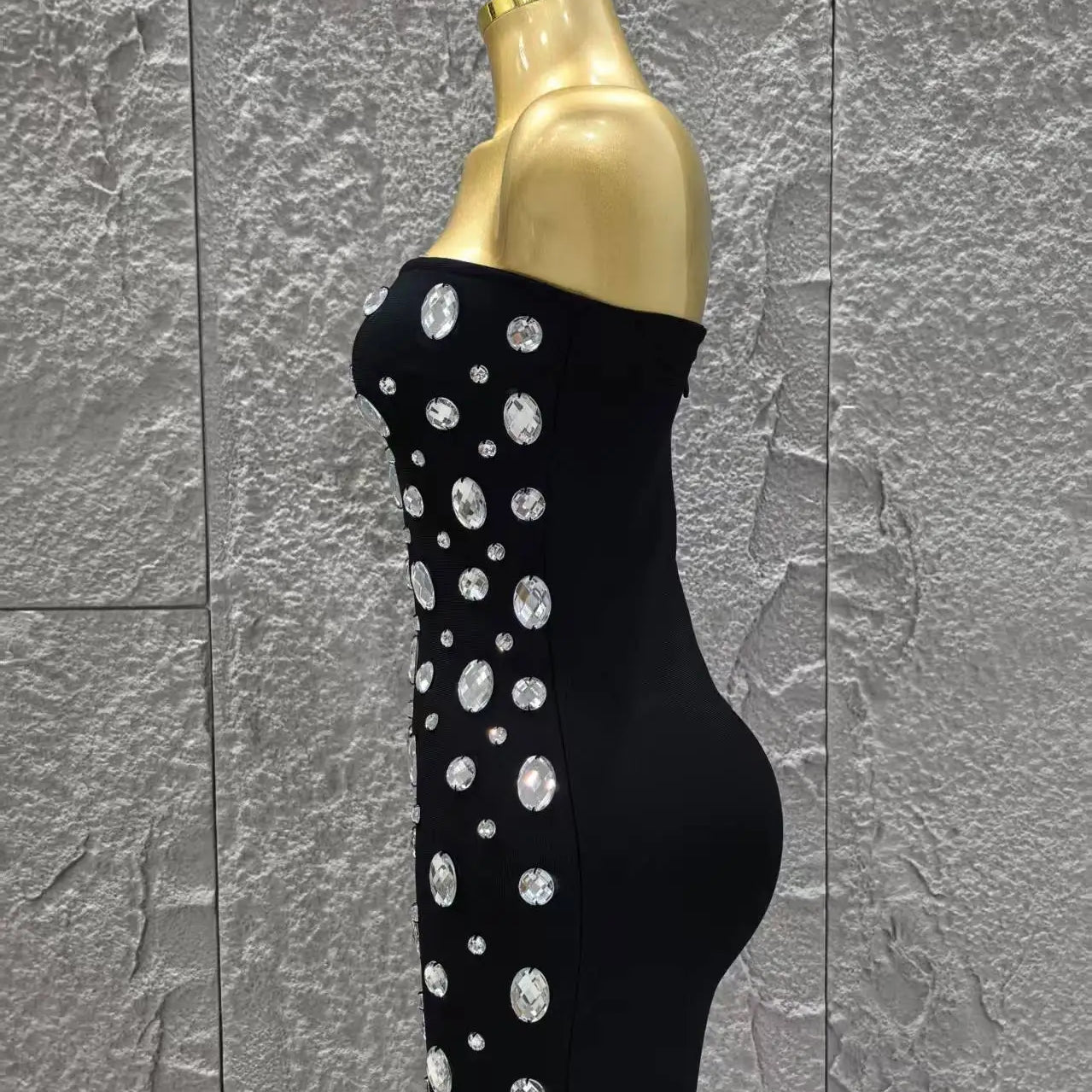 Sparkly Big Crystal Women Sexy Strapless Bodycon Mini Bandage Dress Fashion Nightclub Party Birthday Outfit Wholesale