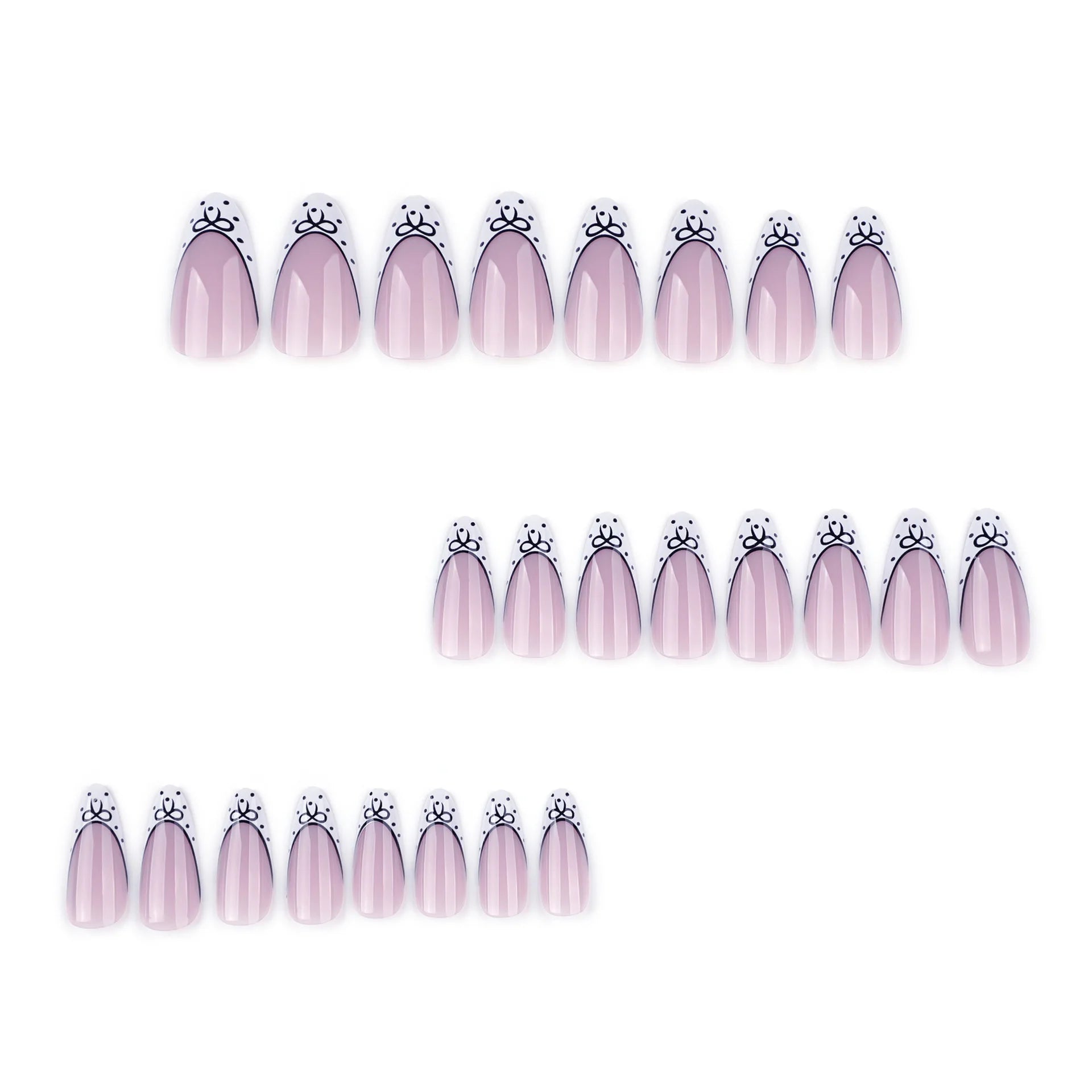 24pcs Short Almond Press on Nails French Black Bow Dot Print False Nails Wearable Reusable Spicy Girl Korean Fake Nails