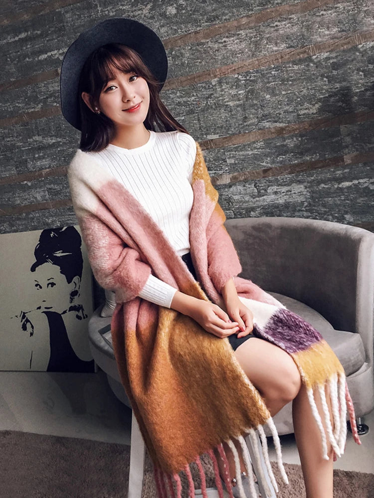 Winter Plaid Vintage Scarf Women Men Preppy Scarves Warm Pashmina Foulard Bufanda Male Mujer Thick Wrap Shawl