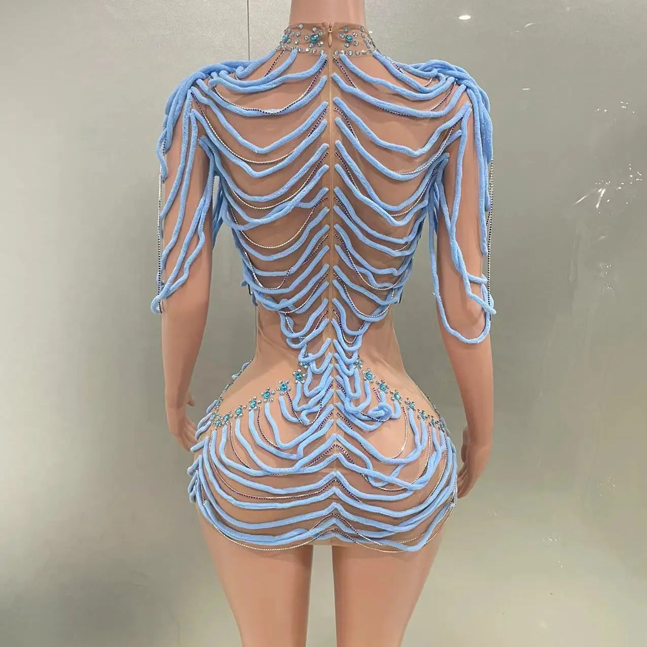 STOCK Women Sexy Mesh See Through Bodycon Mini Dress Celebrate Nightclub Party Performance Costume Stage Wear Birthday Outfit