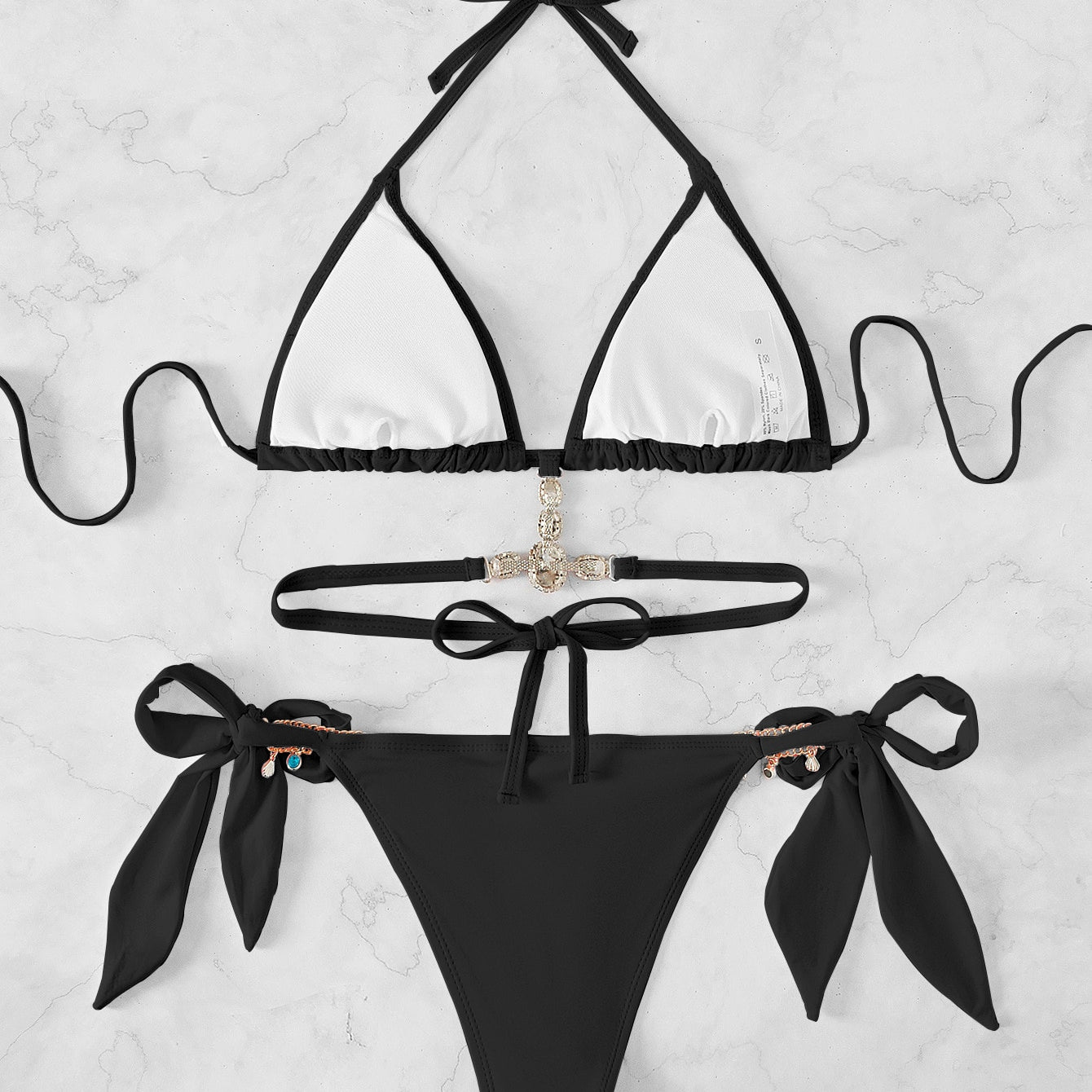 Sexy Black Crystal Diamond Rhinestone Triangle Swimwear - Swimsuit Bikinis Set Bathing Suit Beach Bikini Female