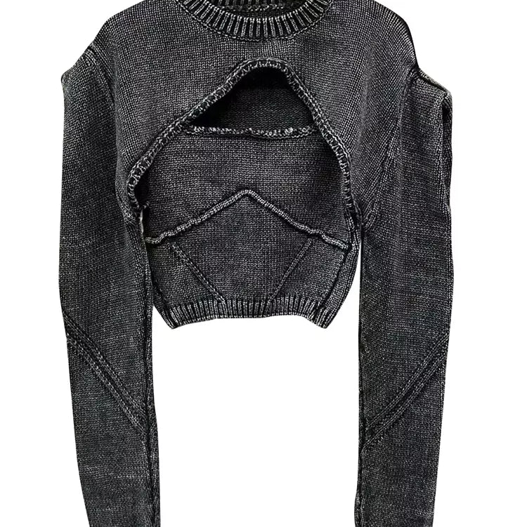 Streetwear Denim Two Piece Set Womens Square Collar Sleeveless Tanks O Neck Long Sleeve Tops Knitting Female Sets