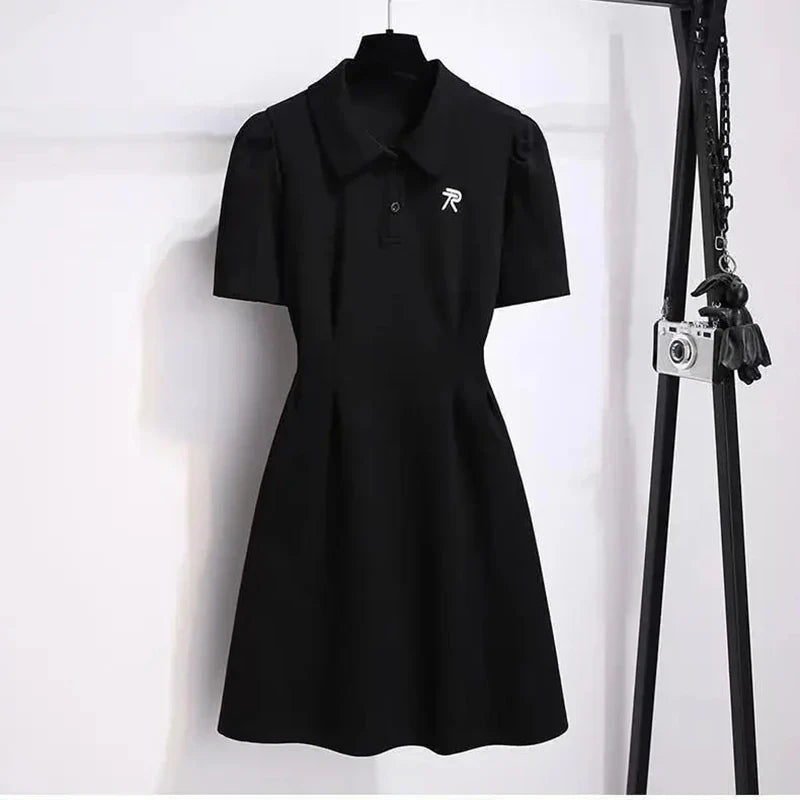 Women Preppy Style Clothing French Sporty Pink Polo T-shirt Dresses Summer New Lady Casual Embroidery Letter Solid Dress