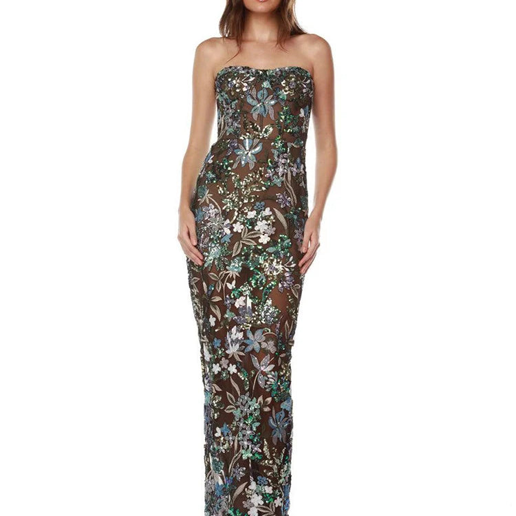 Celebrity Party Dresses For Women 2024 Summer Holiday Wear Sexy Sleeveless Embroidery Design Long Gowns AS PICTURE