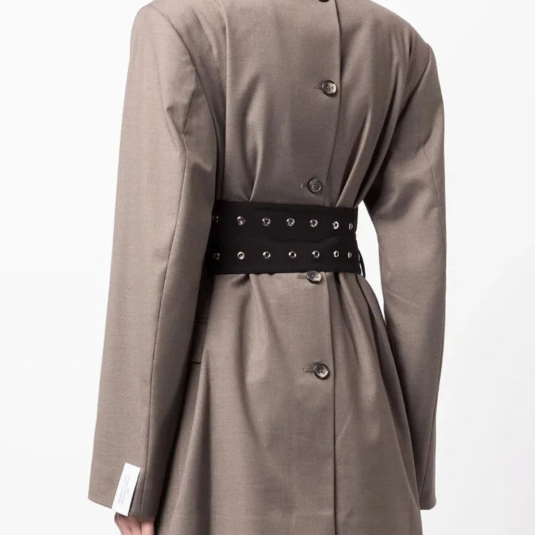 Patchwork Belt Chic Blazer For Women Notched Collar Long Sleeve Spliced Pocket Temperament Blazers Female Fashion