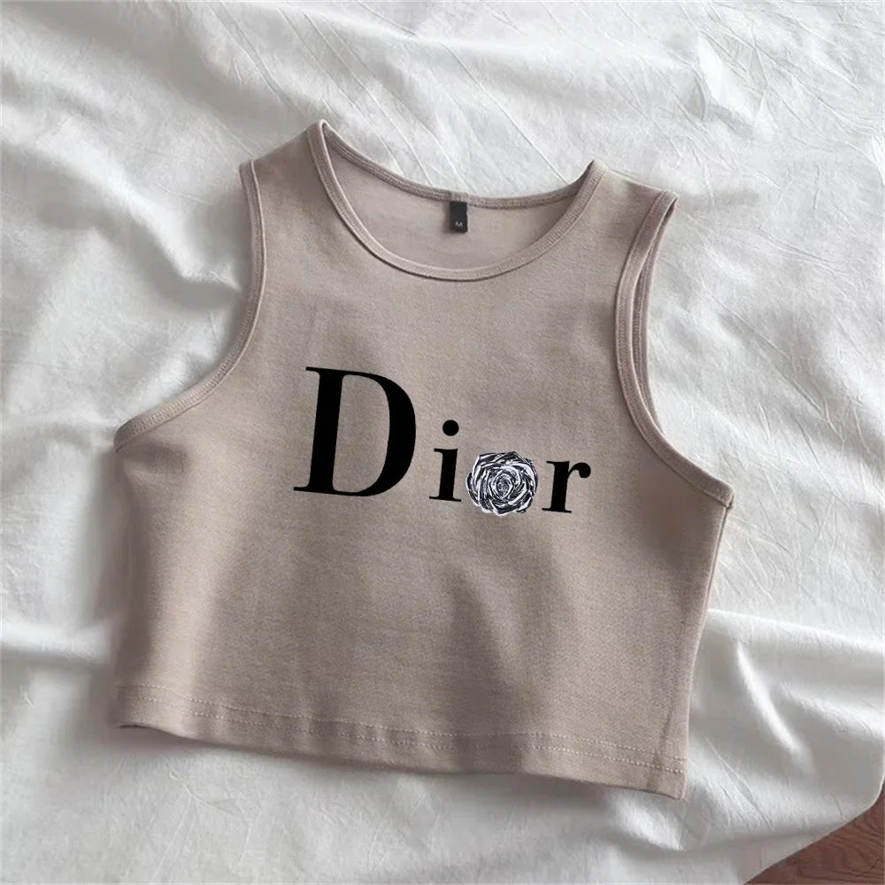 Summer new women's vest with fashionable printed style design, a must-have vest for casual and cool summer khaki-B