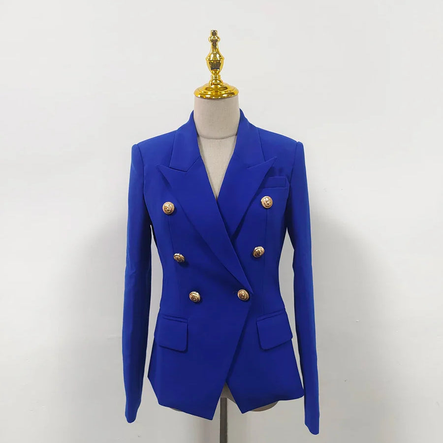 Solid Slimming Fashion Blazer for Women Lapel Long Sleeves Patchwork Double Breasted Elegant Coat Female Clothing