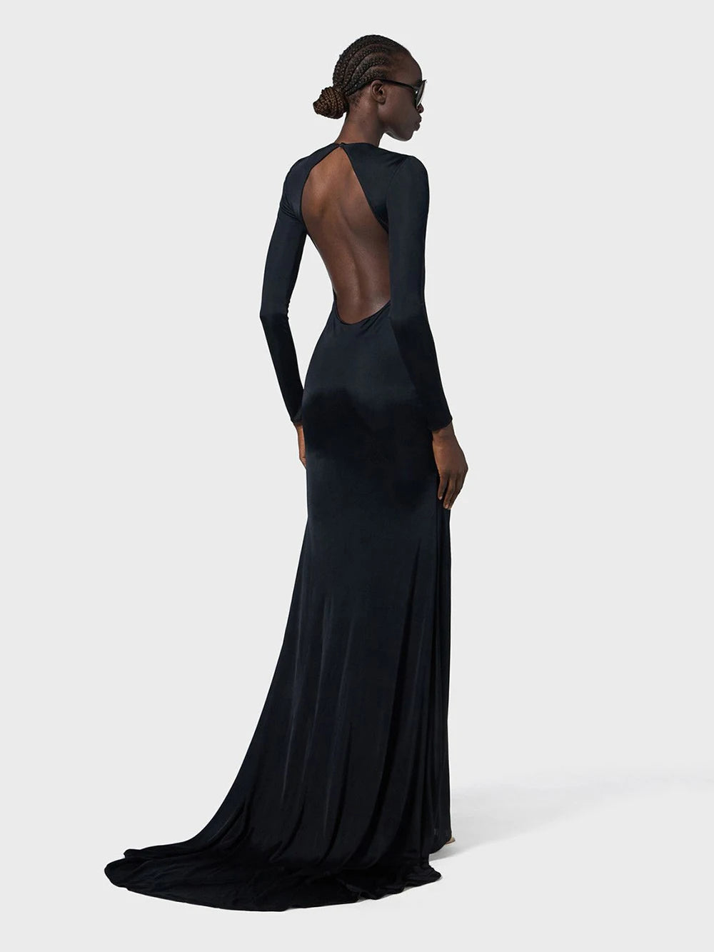 Elegant Solid Women Long Sleeved Floor Length Dress Sexy Party Backless Slim Female Maxi Dresses 2025 Summer New Chic Lady Robe