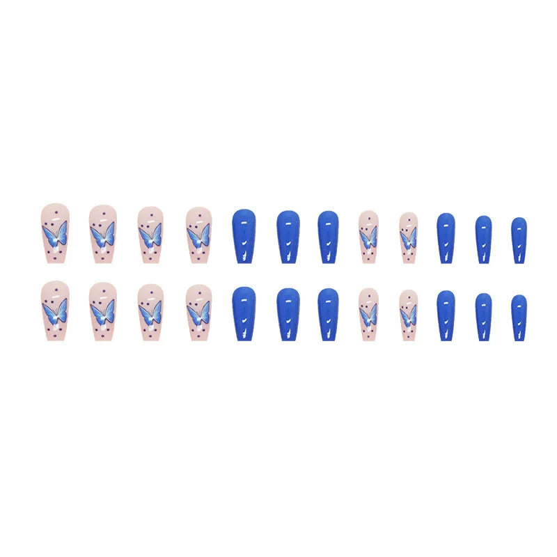 24 pcs long ballet-shaped French butterfly powder nails +1 nail glue +1 nail file